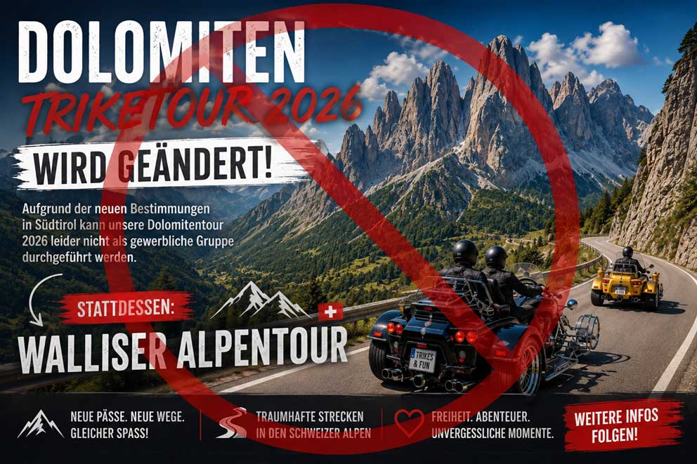 5 Tage EX-Dolomiten – nun sensationelle Schweiz Trike Tour
